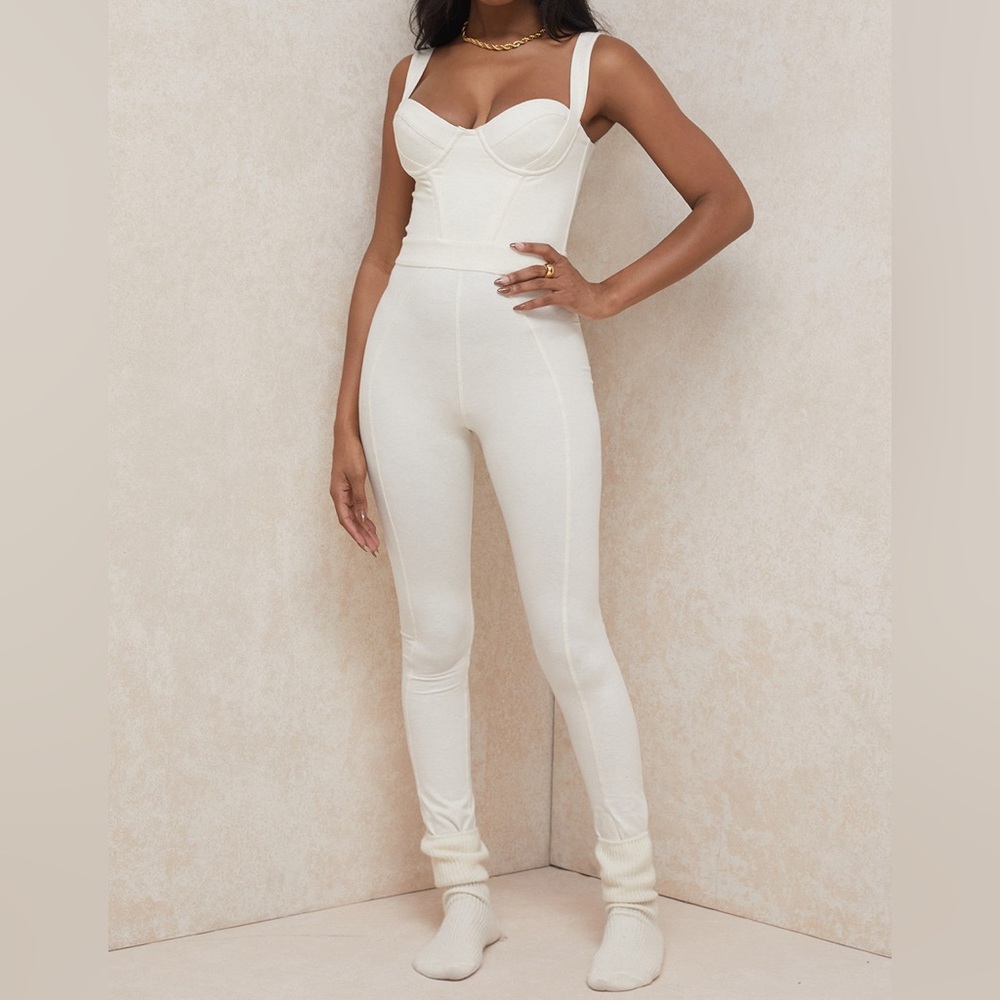 House of CB Mallen white stretch jersey jumpsuit
